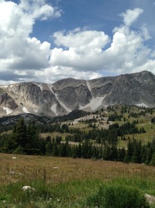 The far left point is Schoolhouse Rock (11,440 ft.), roughly center of the pictured ridge is The Diamond (11,720 ft.), and far right is Old Main (11,755 ft.)